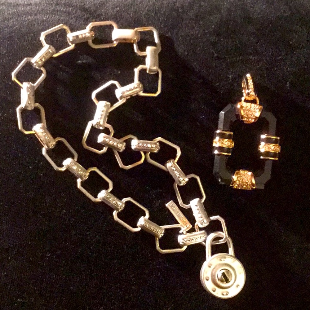 NWOT Rachel Zoe Pave Crystal Obsidian Pendant & MODIFIED Chain